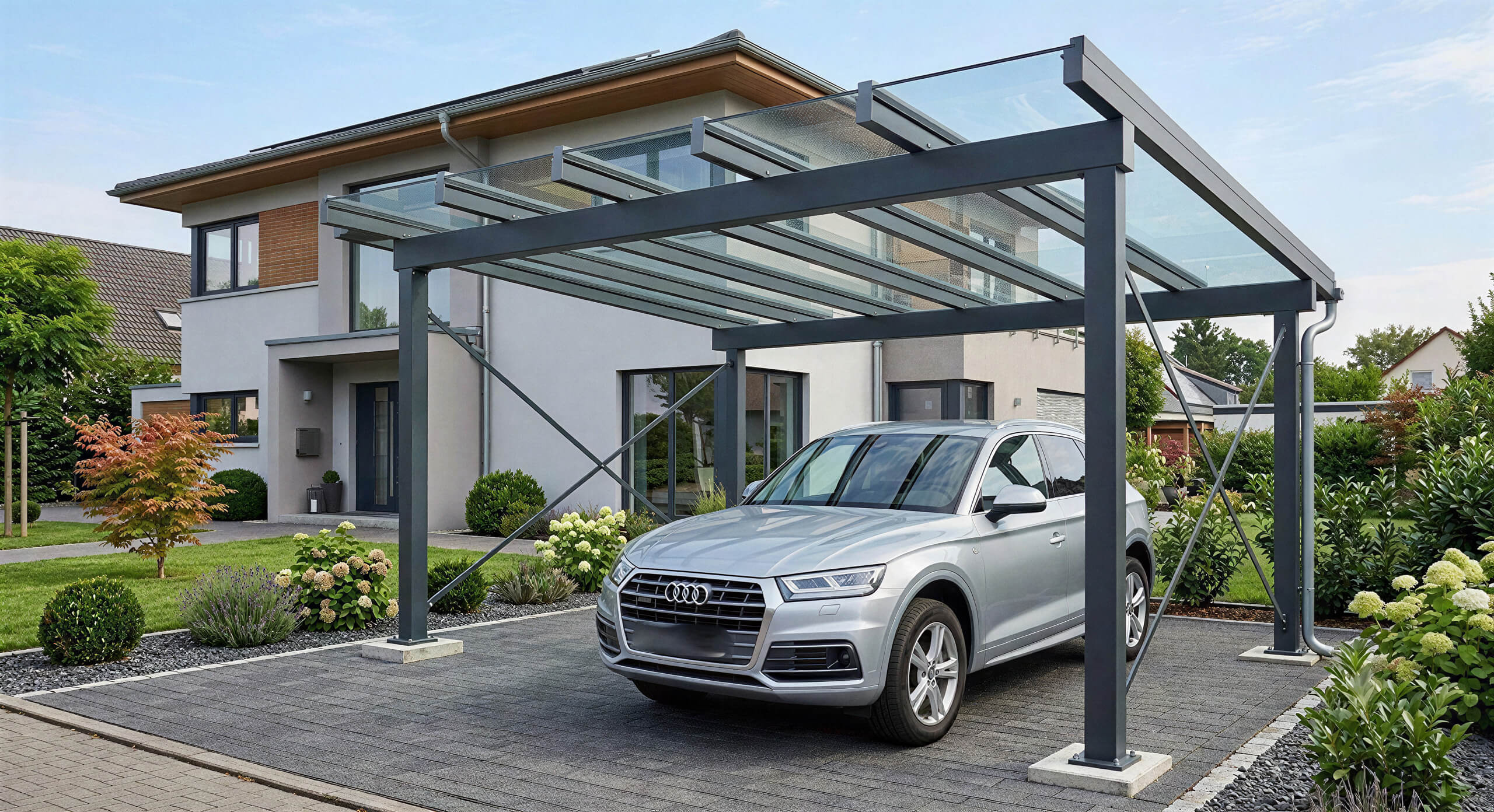 Carport aus Aluminium und Glas von D&F